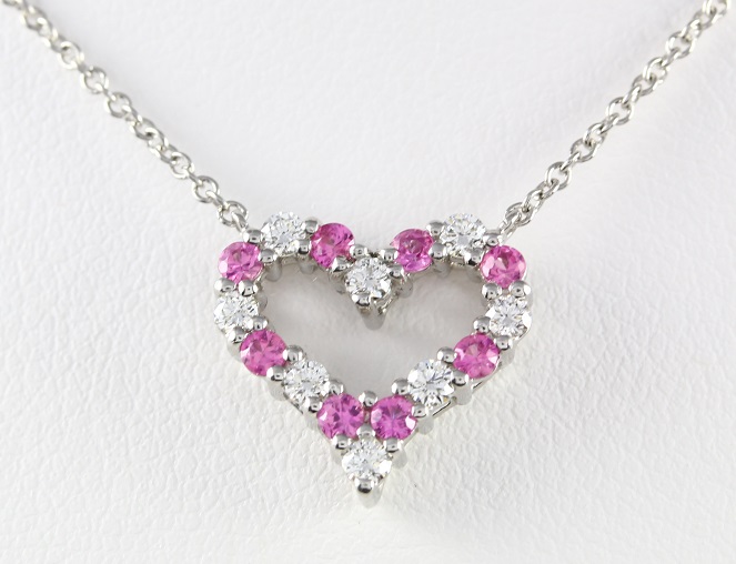 Tiffany & CO. Platinum Diamond & Pink Sapphire Heart Necklace