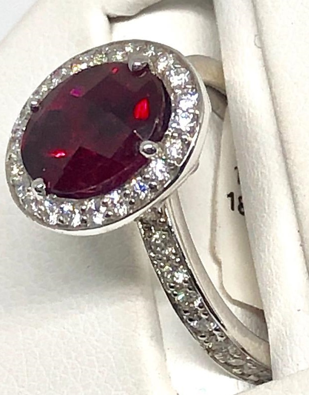 1.83ct Red Tourmaline & 1ct tw Diamonds 18k wg Ring • Alabama Gold Refinery