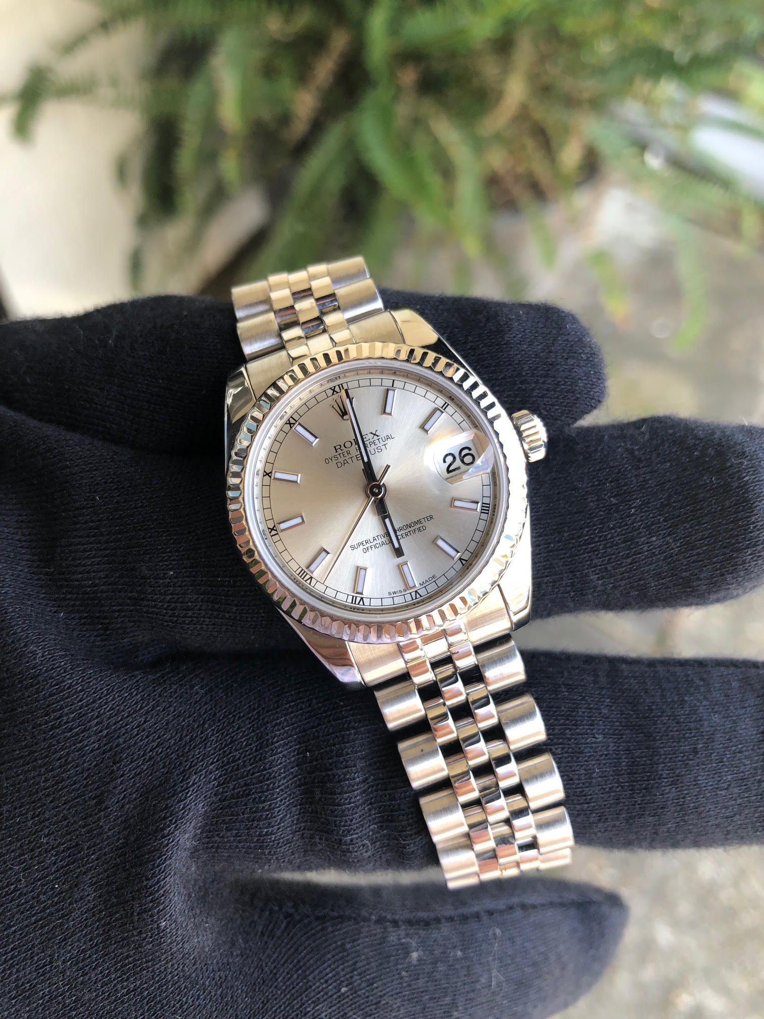 Rolex Datejust 26 Yellow Gold/Steel Silver Diamond Dial & Fluted